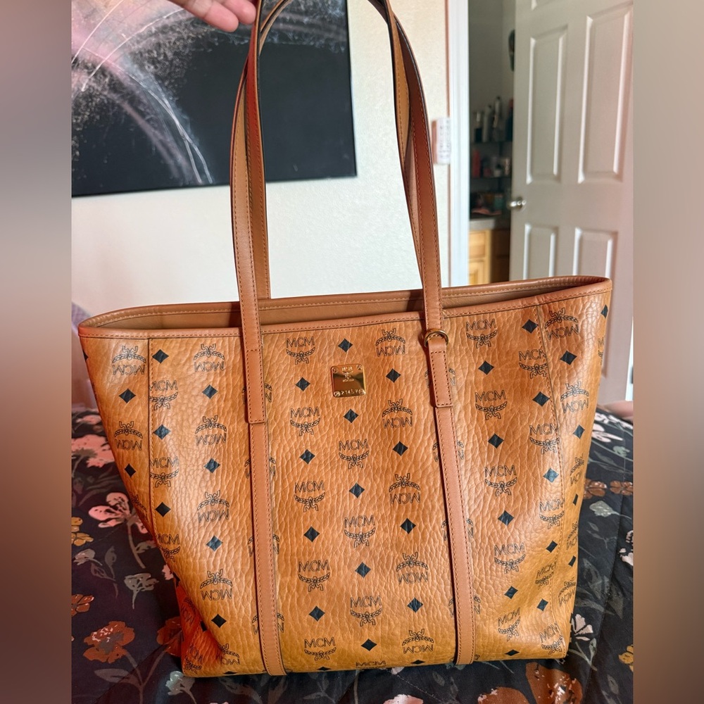 MCM Brown and Black Tote Bag with Iconic Monogram